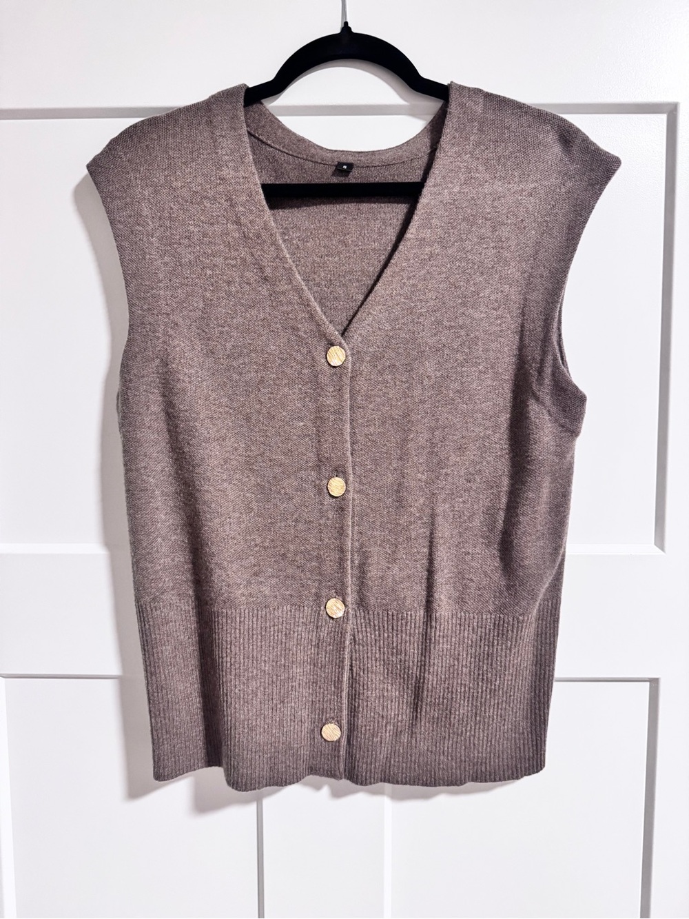 Sleeveless V-Neck Button Sweater Vest in Taupe